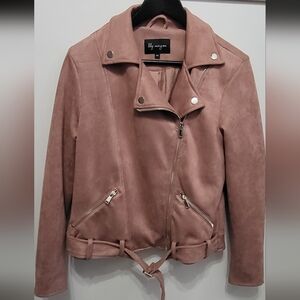 Small Lily Morgan Blush Pink Faux Suede Moto Jacket